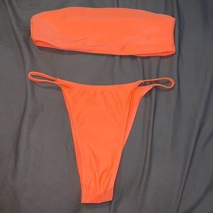 Pretty little thing neon coral bandeau bikini